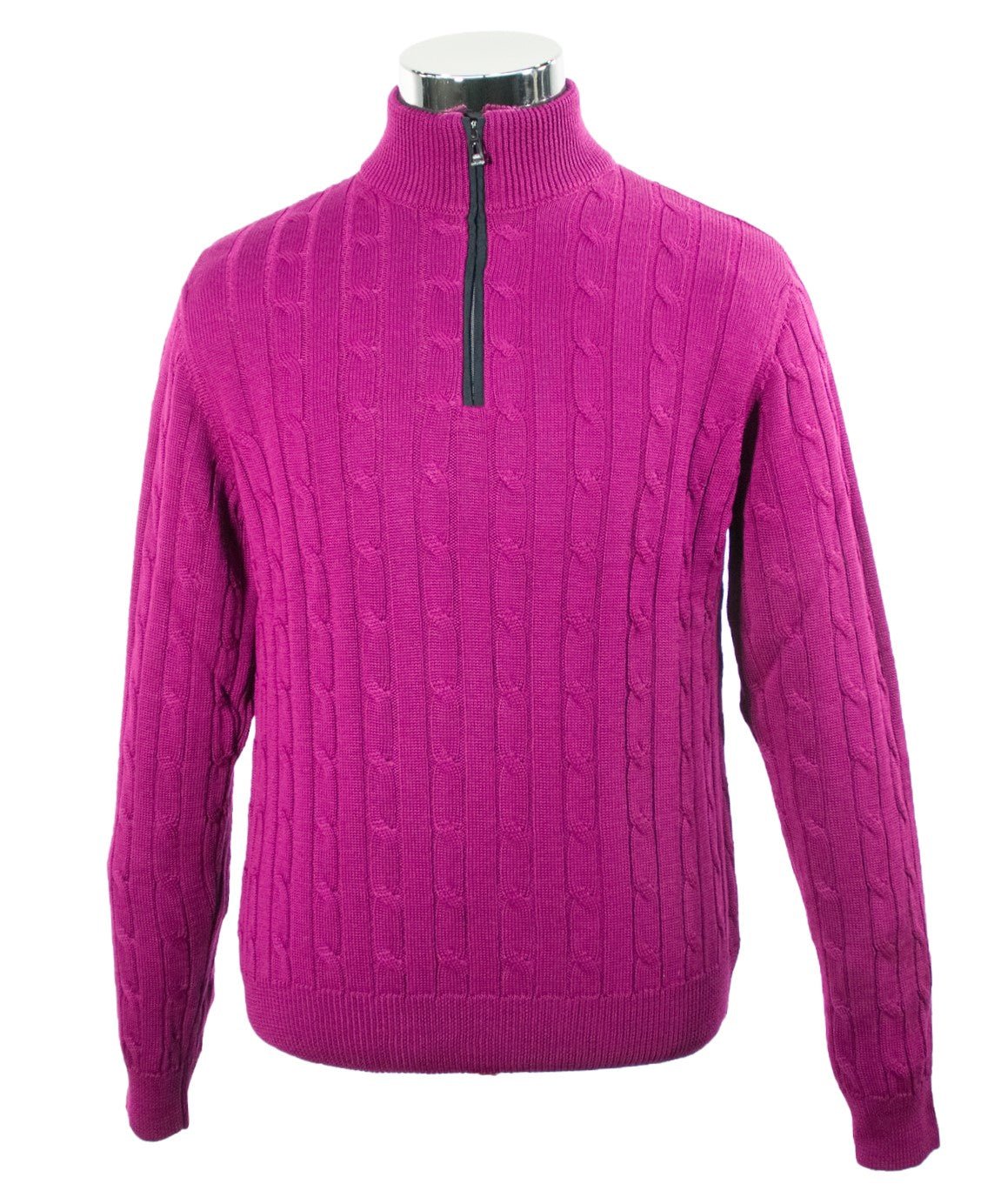 Raspberry color, wool long sleeve sweater with 1/4 zipper