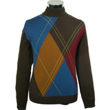 This Montechiaro men's Argyle Mock Neck Sweater features a multicolored argyle design. It is made with high quality materials.