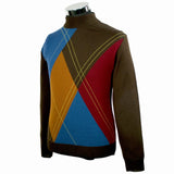 A Montechiaro Argyle Mock Neck Sweater with a stylish geometric design.