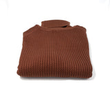 A folded brown Turtle Neck by Fashion International displayed on a plain white background.