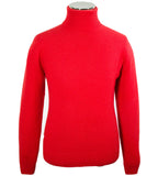 A premium Italian Fashion International red cashmere turtleneck sweater displayed on a mannequin.