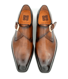 A pair of brown monk strap shoes featuring a buckle and Goodyear welt construction, the Ugo Vasare Edward Sr.