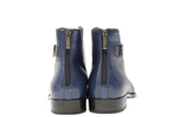 A fashionable pair of Blue Quilted Leather Boots with zippers from Mezlan.