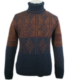 A cozy Cable Knit Turtleneck sweater, knit from soft Italian merino wool in a charming brown and orange pattern, by Fashion International.