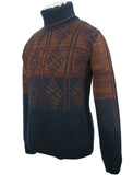 Indulge in the unmatched comfort of this Fashion International Italian merino wool men's Cable Knit Turtleneck sweater. Boasting a captivating brown and blue pattern, this sweater features a trendy turtleneck for added style.