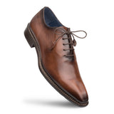 A Mezlan Enterprise men's brown derby shoe with laces, made of calfskin.