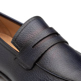 A luxurious and chic Deerskin Penny Loafer in soft dark blue leather by Mezlan.