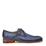 A versatile men's Mezlan Artisan Welt Monk Strap shoe with a buckle closure on the toe.