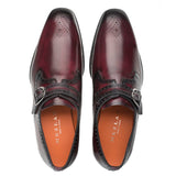 A versatile pair of Mezlan Artisan Welt Monk Strap men's shoes in burgundy leather with buckle closure.