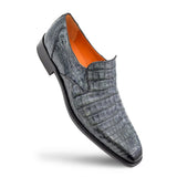 A Mezlan Crocodile Plain Toe Slip-On with a crocodile texture on a white background.